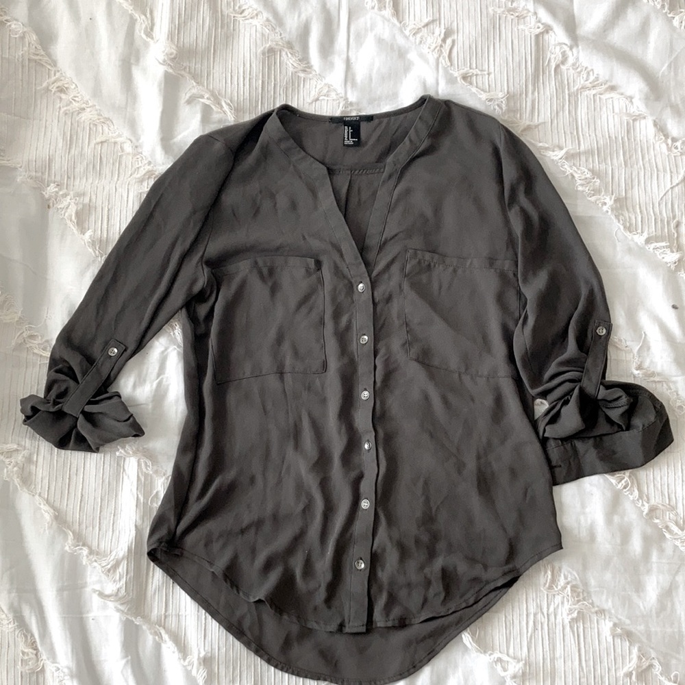 Forever 21 Army Green Front Pocket Blouse